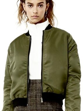 Forever 21 Green Satin Bomber Crop Jacket